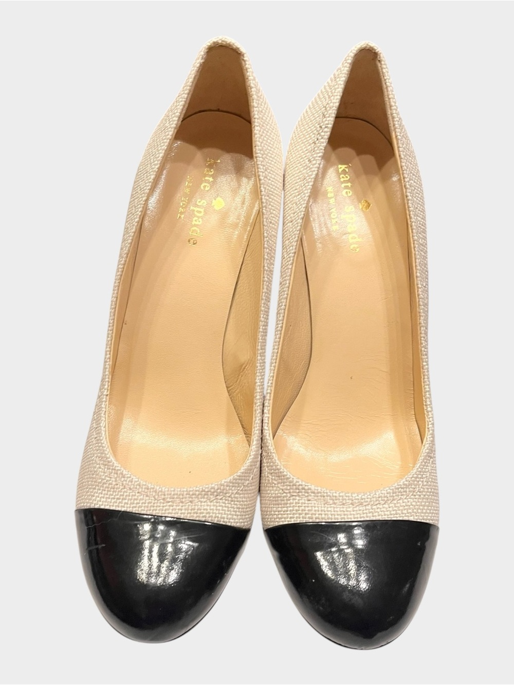 KATE SPADE New York Raffia Cap Toe Pumps Heels 7.5B Italy Classic - Picture 3 of 11